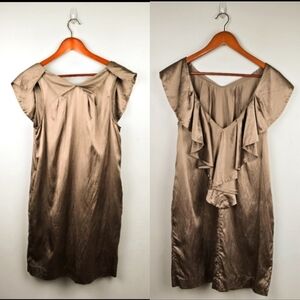 BCBGMAXAZRIA Cocktail Dress Silk Blend Side‎ Pockets Taupe Brown Womens Size S